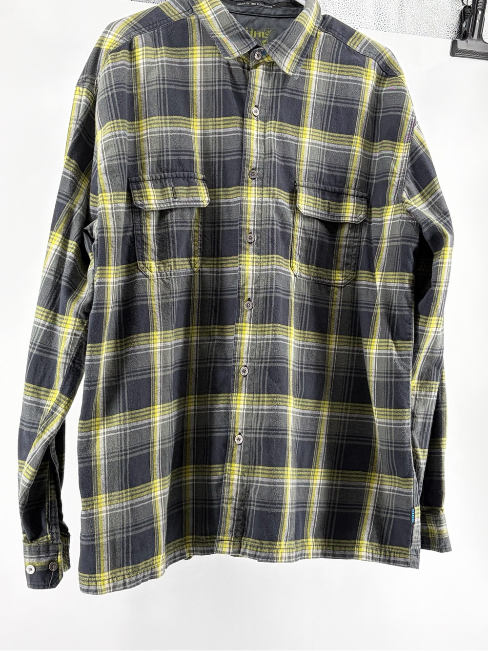 Kuhl Men's Gray and Yellow Plaid Button-Down Shirt